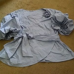 Eshatki Blue/White Striped Wrap Shirt w/Rosette